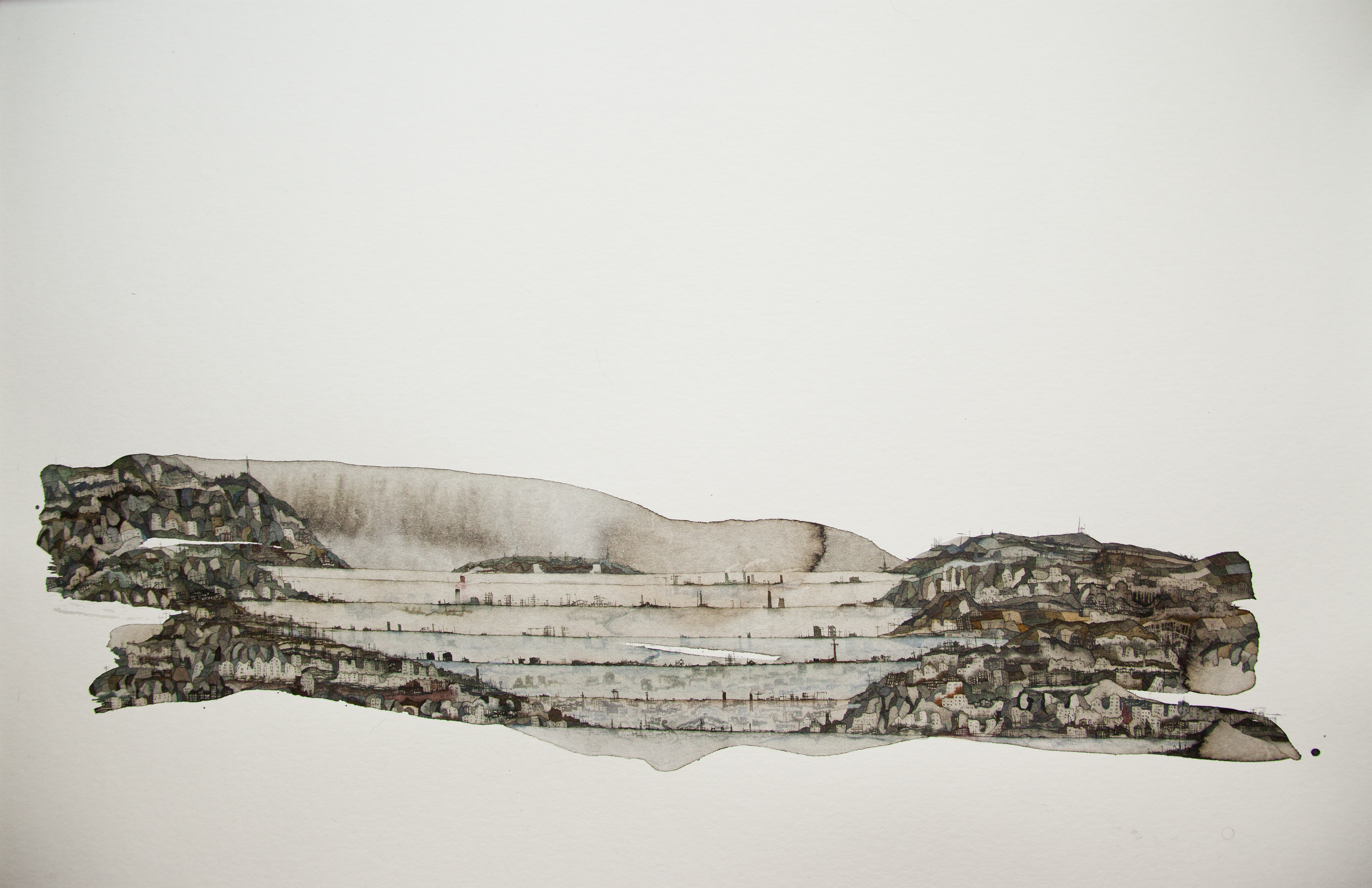 Above The Sea Of Smoke, 65X50, watercolor, 2022 Above The Sea Of Smoke