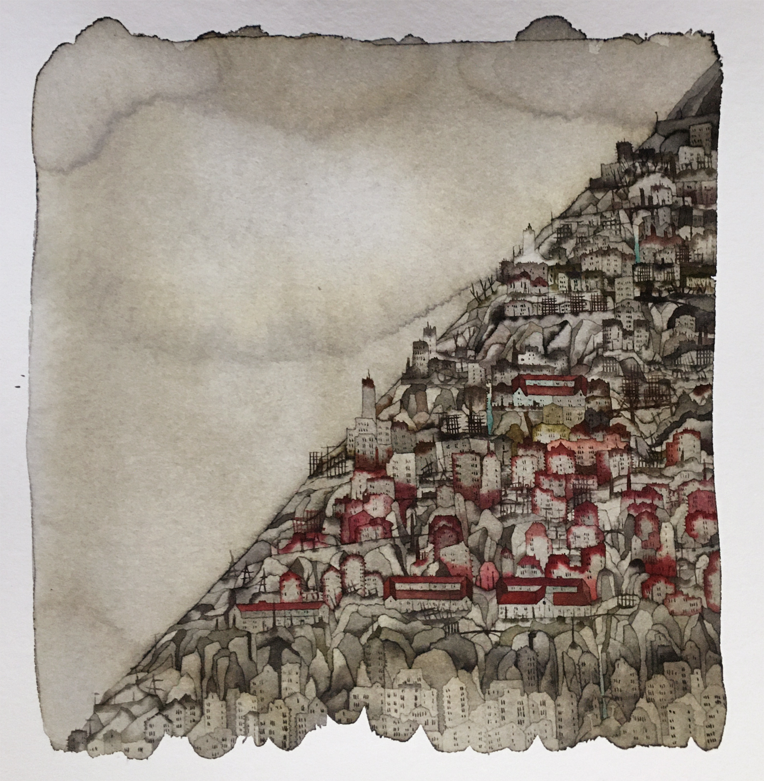 Invisible Cities_On Mountains-1, 30X30, watercolor, 2019 Invisible Cities_On Mountains-1
