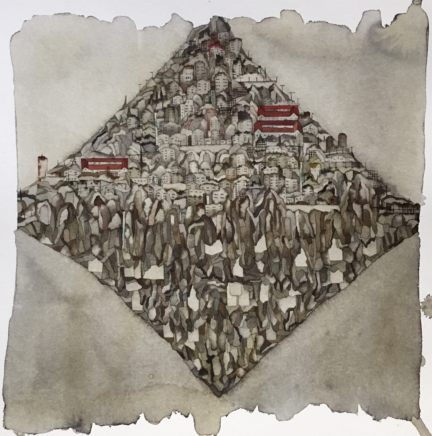 Invisible Cities_On Mountains-2, 30X30, watercolor, 2019 Invisible Cities_On Mountains-2