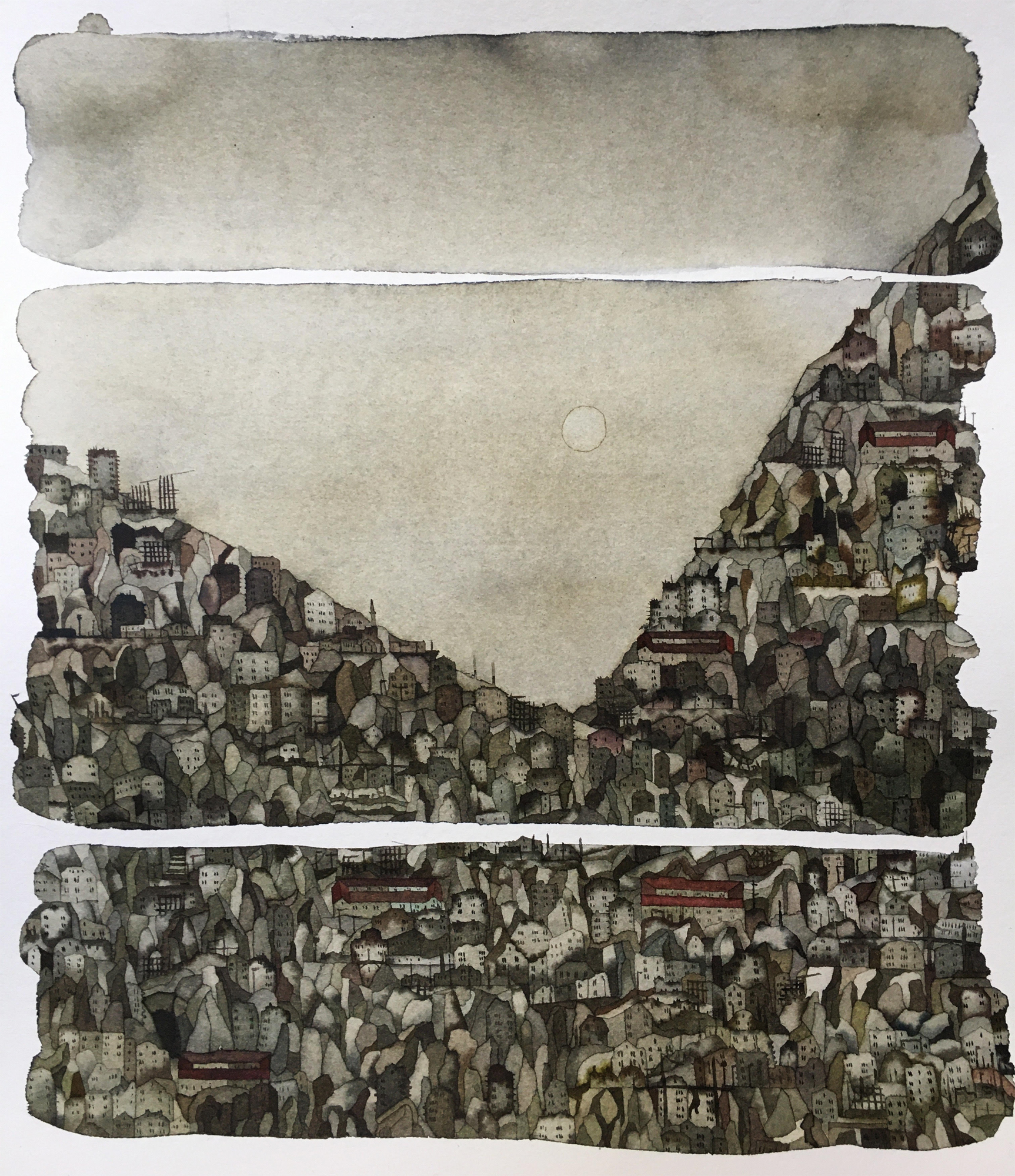 Invisible Cities_On Mountains-3, 30X30, watercolor, 2019 Invisible Cities_On Mountains-3
